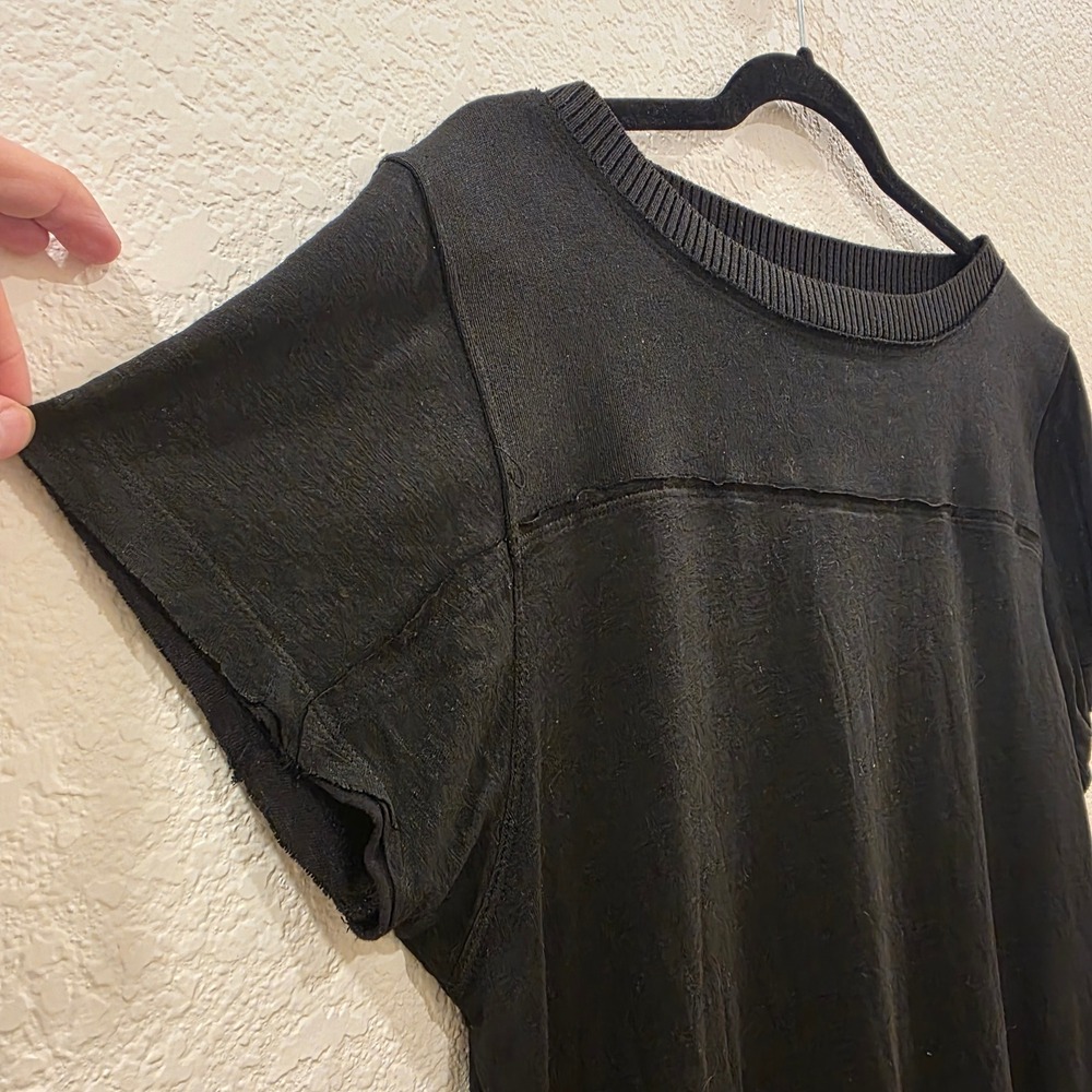 Diesel Black Short Sleeve Top Rayon Linen Blend Ribbed Neck Raw Edge Goth Y2K - Picture 3 of 13